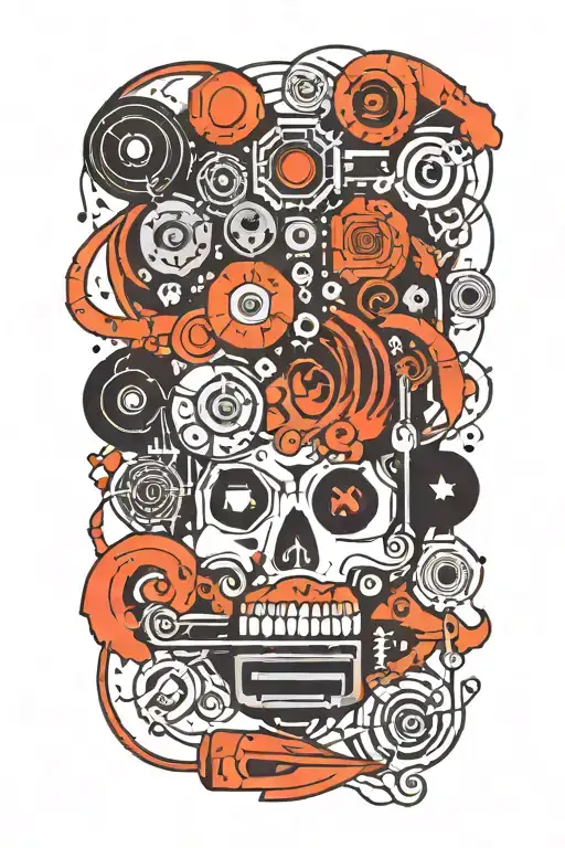 An Abstract Design Combining Electronic Components And Rock Music Symbols