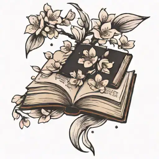 Open Book With Cherry Blossom Petals Falling