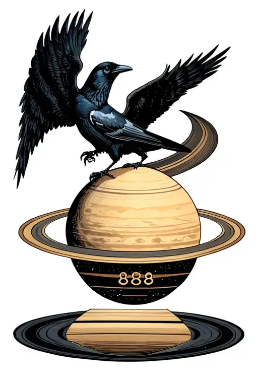 A Crow On Top Of Saturn With 888 Angel Number