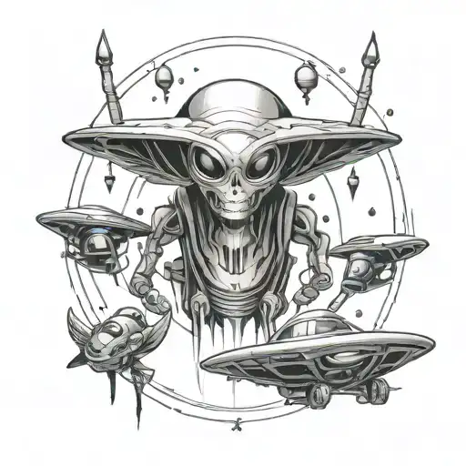 Minimalist Alien And Spaceships