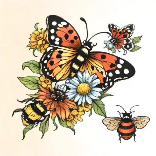 Ladybug Butterfly Bee Aster Bouquet