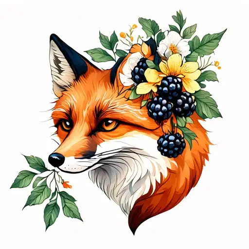 Fox With Honeysuckle And Blackberries