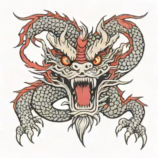 Chinese Dragon With Red Eyes And Black And Grey