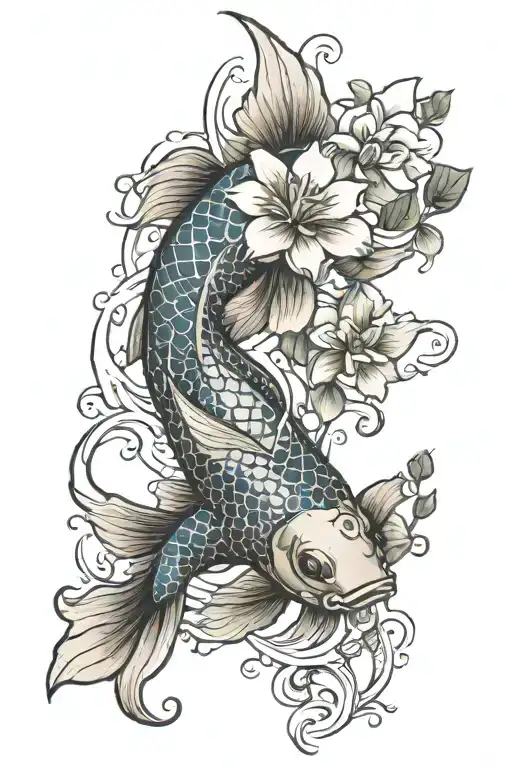 Koi Fish Swimming With Flowers Wrapping