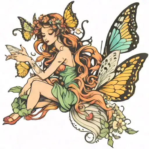 Fairy And Butterfly Flying Together