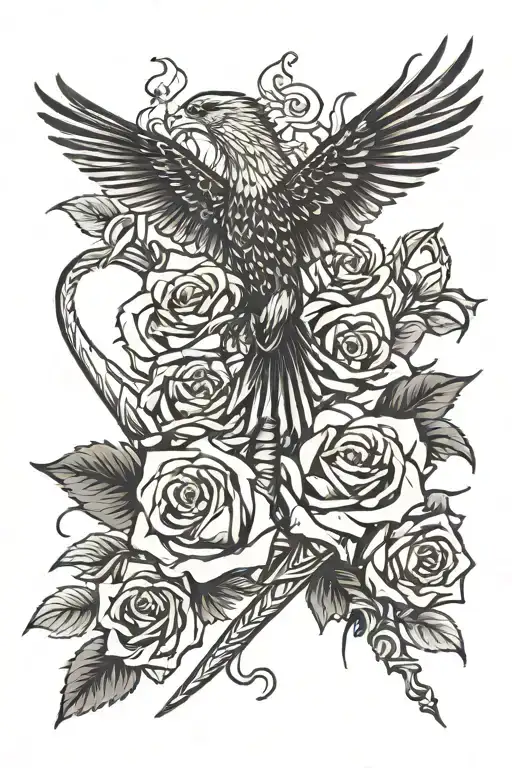 Roses Snakes Dagger Bird Flying