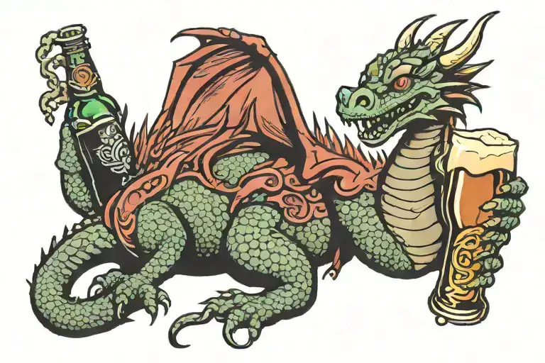 Drunk Dragon With A Bottle Of Beer Below The Inscription