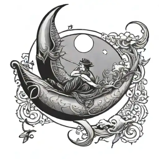 Crescent Moon With Person Laying On Top Fishing