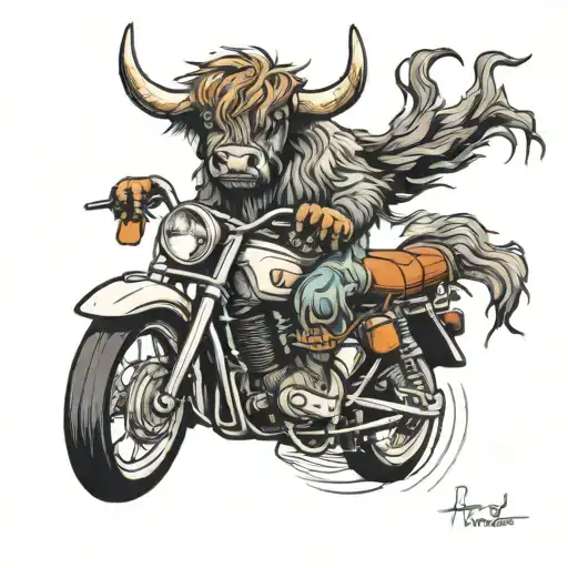 Highland Cow On A Motorbike Riding