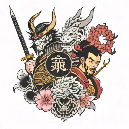 Sakura And Samurai And Dragon