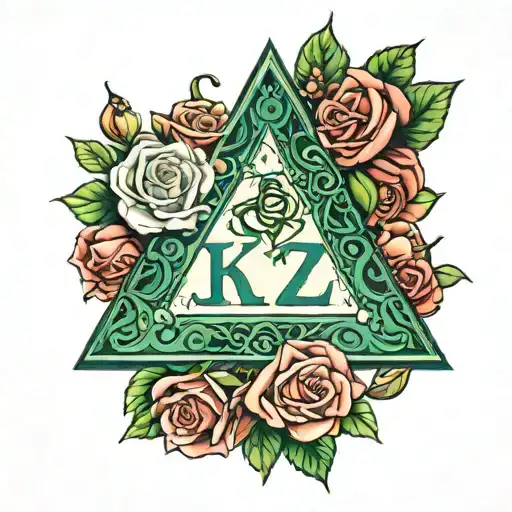Text K2delta38 Design With Rose Flower And Green Triangular Gem