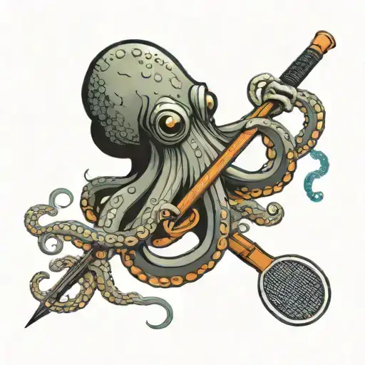 Octopus Holding A Beach Tennis Racket On Its Tentacle
