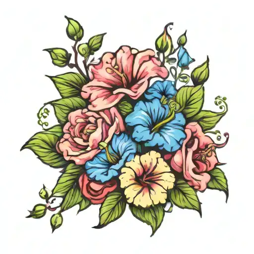 Flower Bouquet Carnation And Morning Glory Vine