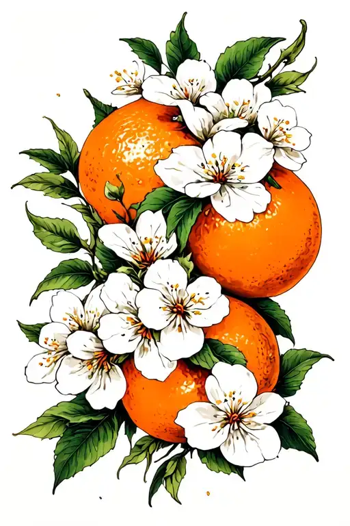 Oranges Nature Inspired Tattoo With Blossoms