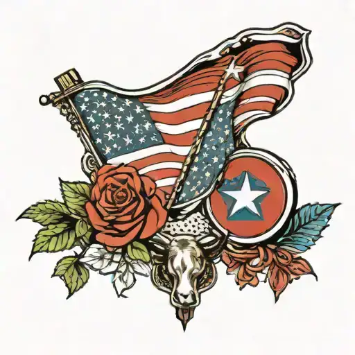 Tennessee Flag And American Flag For Females Thigh With A Cow