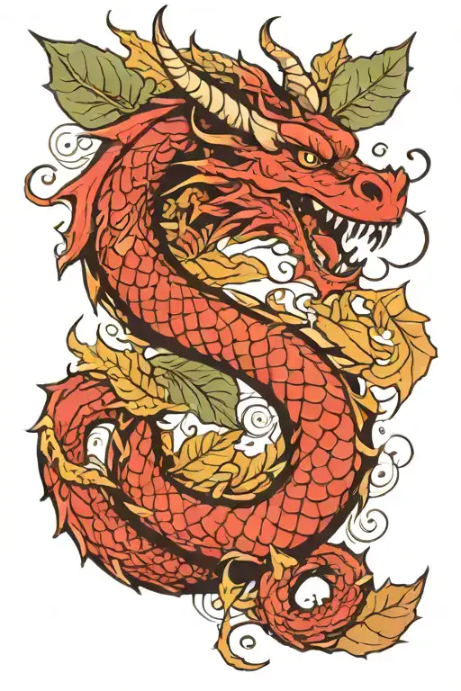 Dragon With Leaves For Scales Intertwined