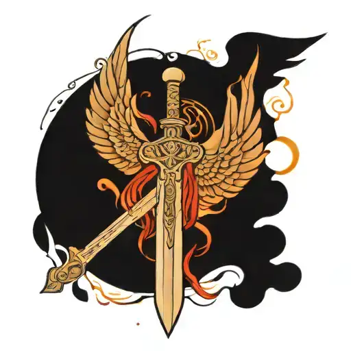 Create A Sword With Angel Wings Behind It And Have It Say Archangel Michael