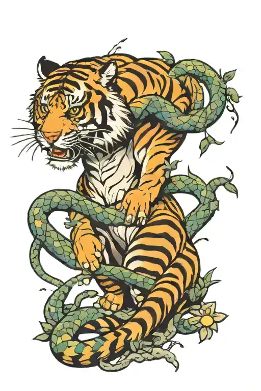 Jiu Jitsu Inspired Tattoo Featuring Tiger And Snake Grappling