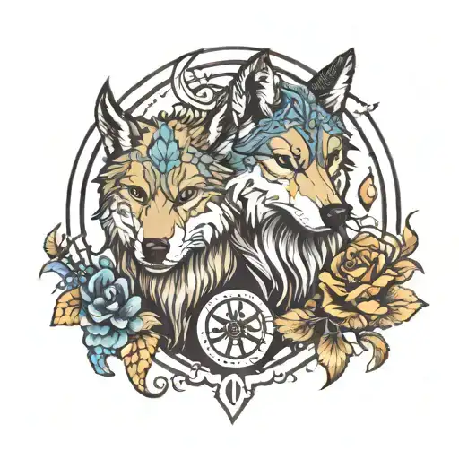 Wolf And Ox With Pisces Zodiac Sign