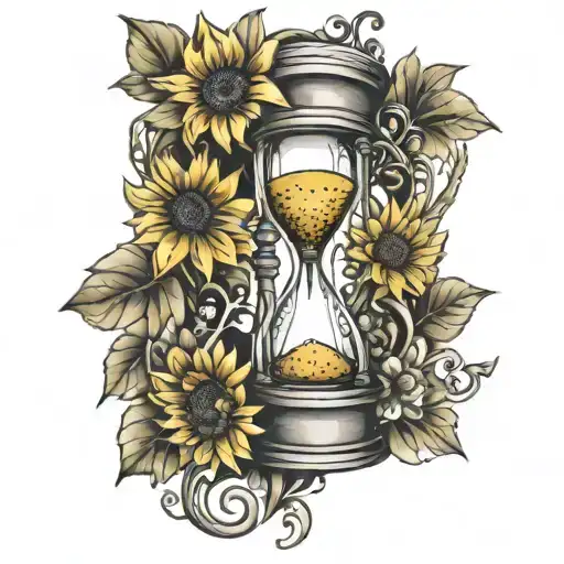 Hourglass Filled With Musical Notes Surrounded By Sunflowers