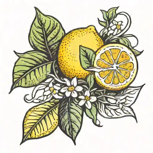 Cut Open Lemon With Lemon Vine In Background