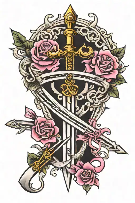 Sword And Breast Cancer Ribbon Intertwined