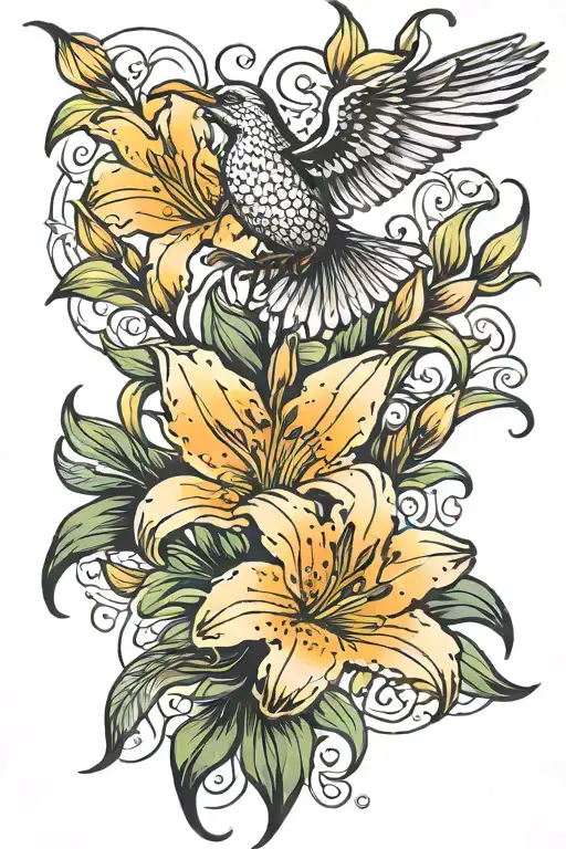 Phonex Bird Rising Day Lillies Blooming Flowers