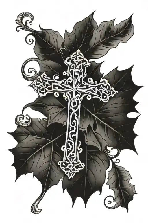 Fall Leaf With A Cross Intertwined