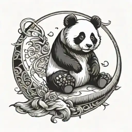 Panda Sitting On A Half Moon