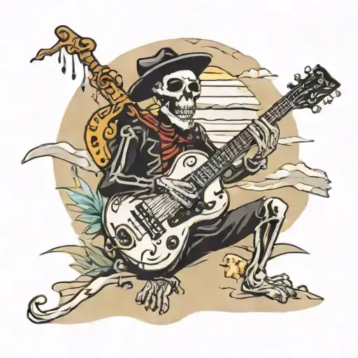 Skeleton Playing Gibson Guitar On The Beach