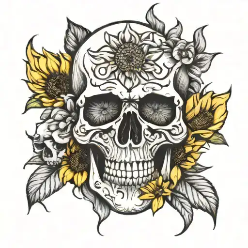 Skull And Sunflowers