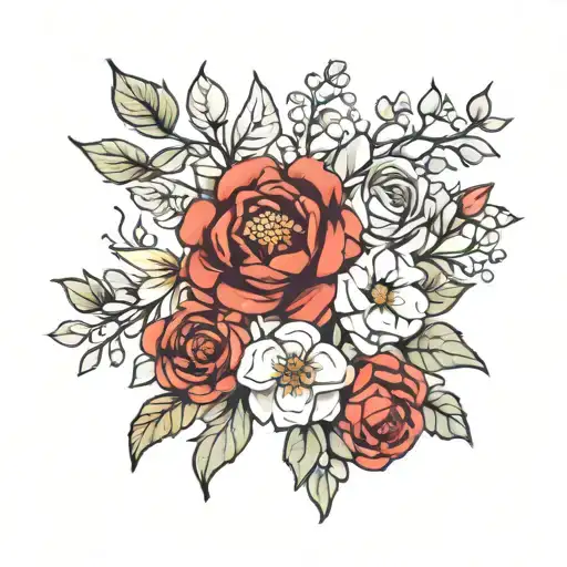 Fine Line Flower Bouquet Using Birth Flowers February March July November