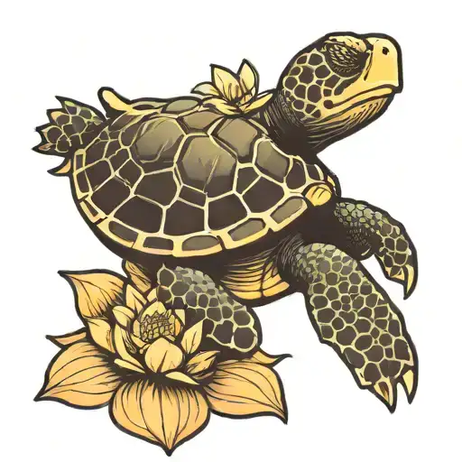 Sea Turtle Carrying Lotus Flower