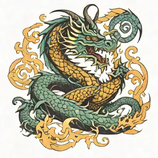 Dragon With Twining Flames And Text Amor Fati