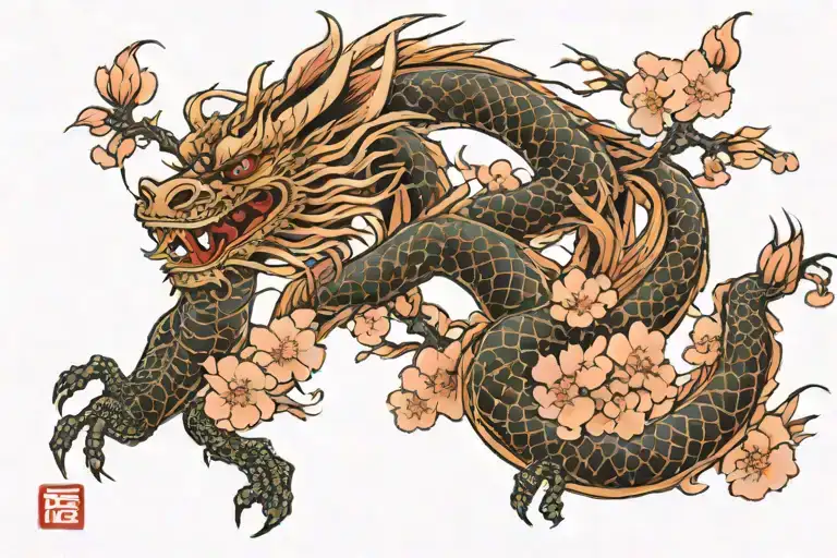 Cherry Blossom W Jap Dragon Flying