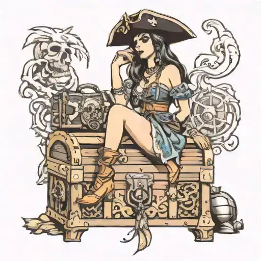 Marauder Pirate Girl Sitting On Treasure Chest