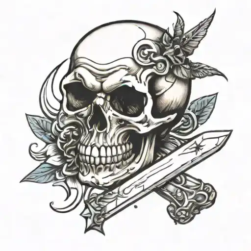 Skull And Crossbones With Knife Through The Skull