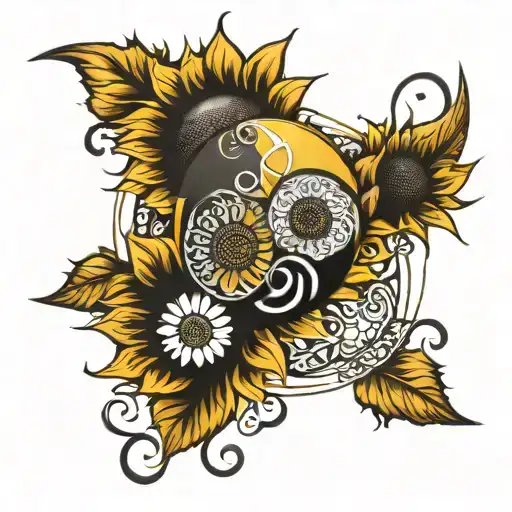 Sunflower Ying And Yang Flower Of Life Tribal Tatt