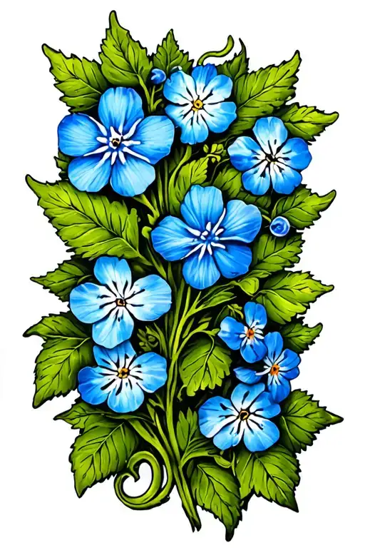 Scrolling Vine Tattoo With Blue Forget Me Nots