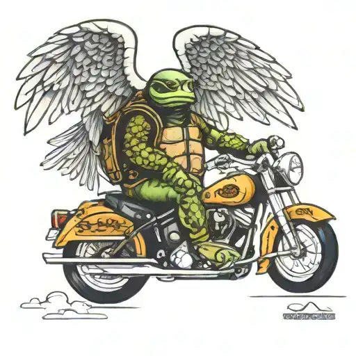 Turtle Riding A Harley Davidson With Angel Wings