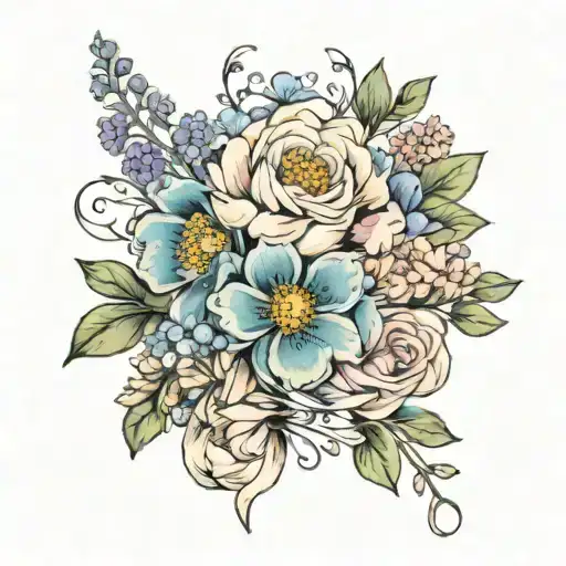 Delicate Birth Flower Boquet Held Together By Ribbon