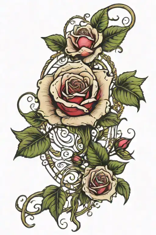 Madaleno With A Rose Surrounded In Vines Wrapped