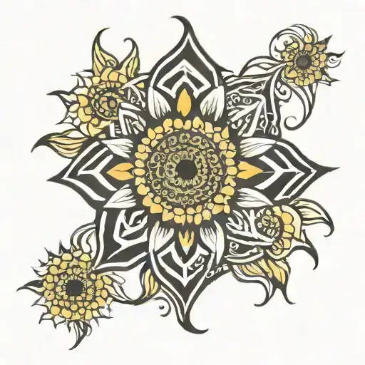 Tribal Sunflower Ying Yang Flower Of Life