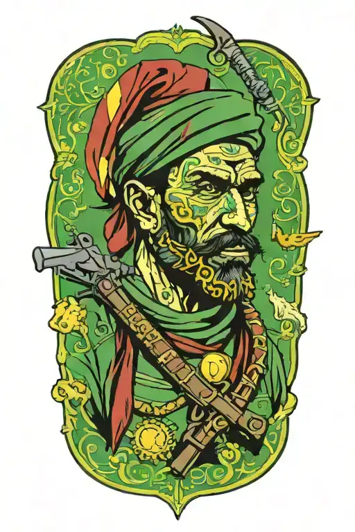 Cloth War Gunman Kurdish Green Red Yellow