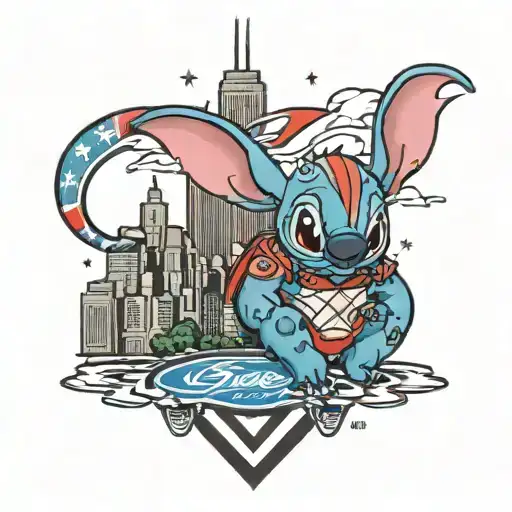 Stitch With The Chicago Skyline And Usa Wrestling Logo