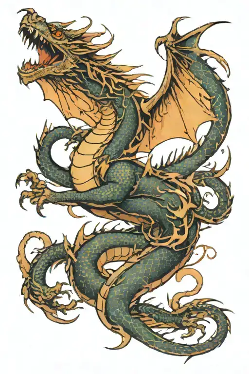 Dragon Tattoo Design Featuring Four Legs