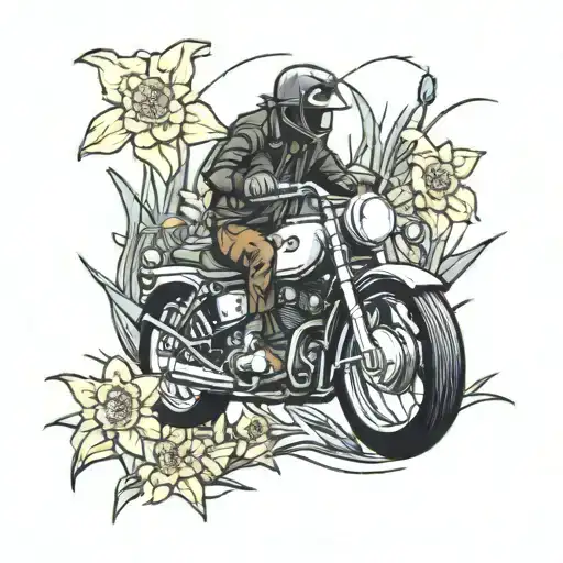 A Motorcycle Riding Through A Forest Of Daffodils