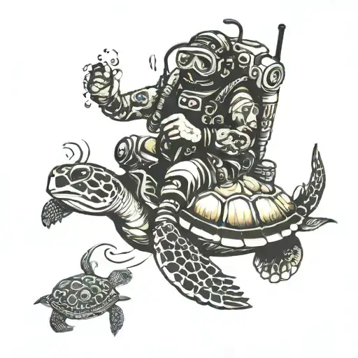Scuba Diver And Turtle