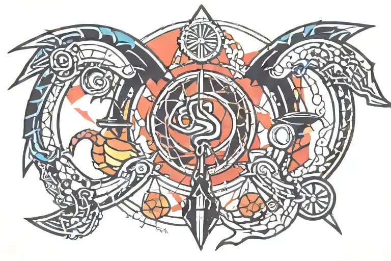 An Abstract Geometric Design Incorporating Both The Libra Scales And A Scorpion Silhouette