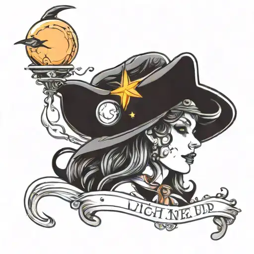 Witch With Saturn As Head With Cursive Hat Edge Saying Light Me Up